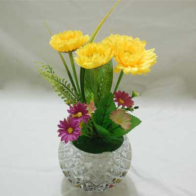 "Artificial Flower with Crystal Vase (Yellow) - code FV04 - Click here to View more details about this Product